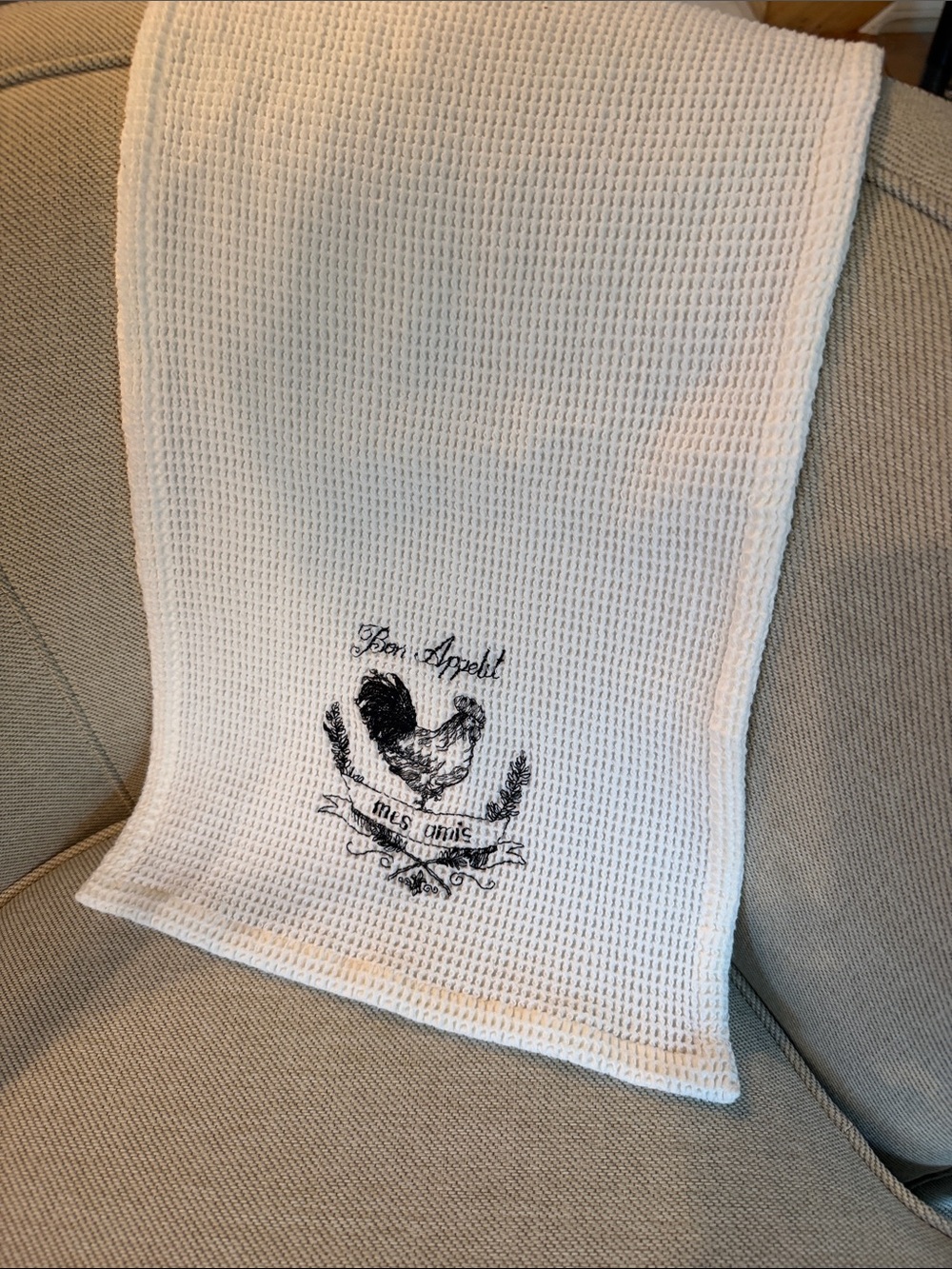 Vintage French Country Rooster Kitchen Towel Waffle Weave Bon Appétit